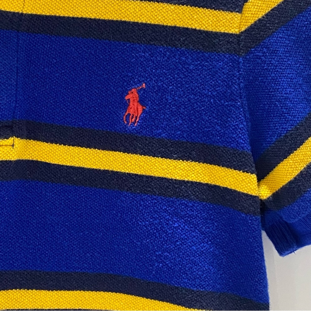 Polo Ralph Lauren Boys 4/4T Short Sleeve Polo Shirt Royal Blue Gold Stripes Pony - Picture 3 of 6